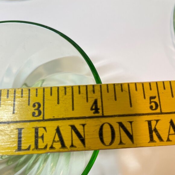 Vintage Green Spiral Depression Glass Dessert Sets - 4 Swirl Plates and 4 Matchi - Picture 11 of 15